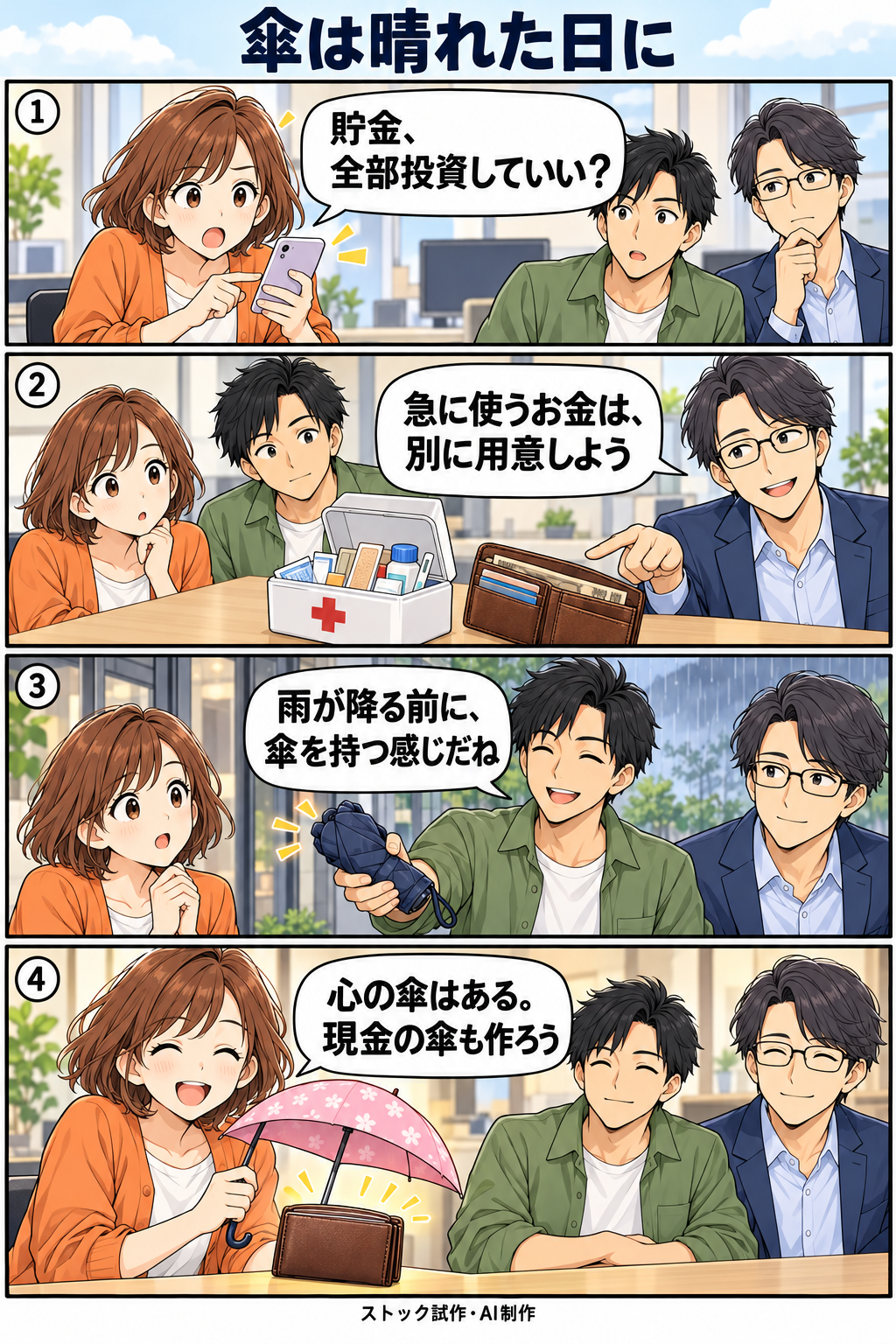 傘は晴れた日に。縦4コマ。内容は下のテキスト版で読めます。