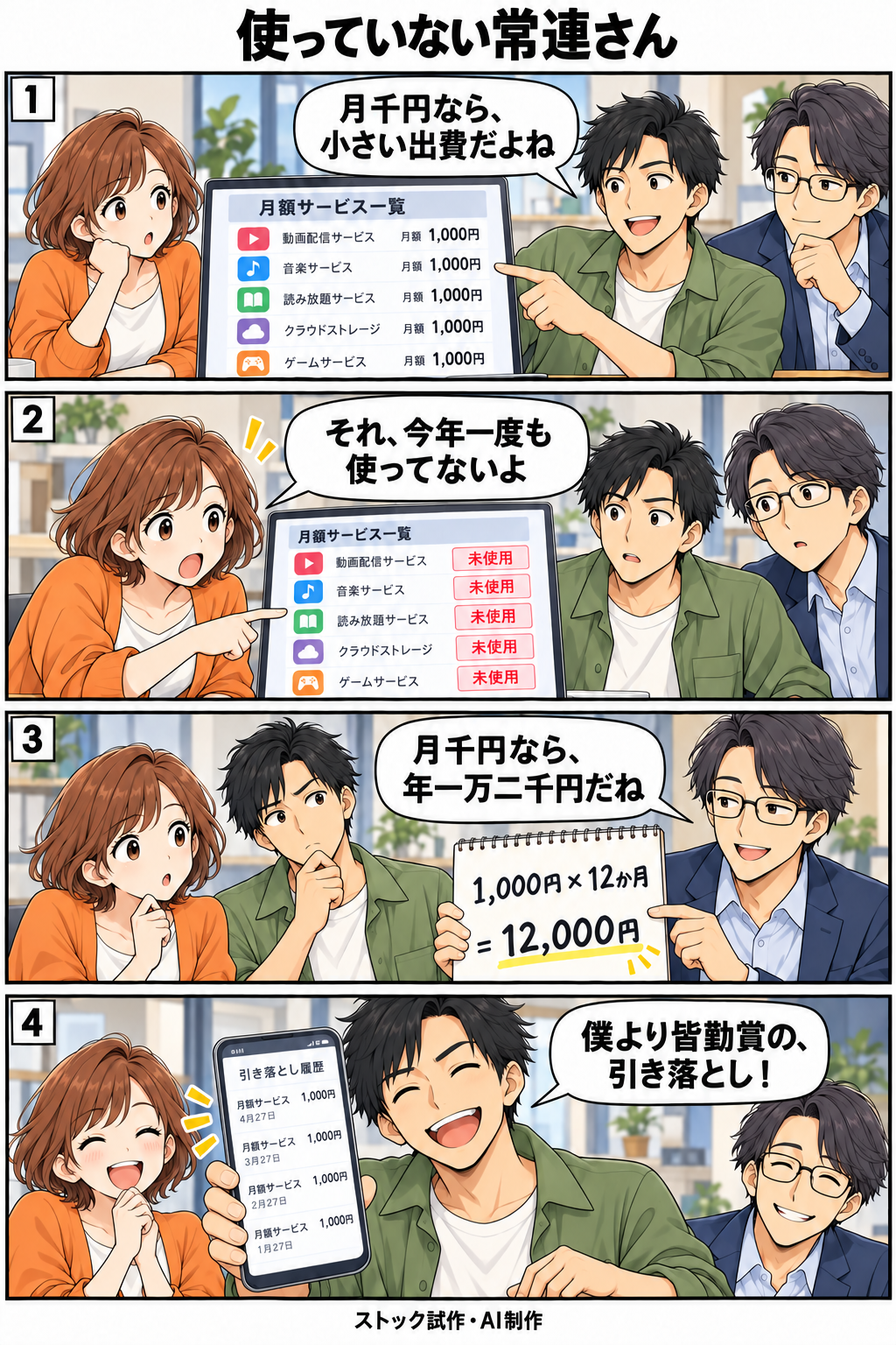 使っていない常連さん。縦4コマ。内容は下のテキスト版で読めます。