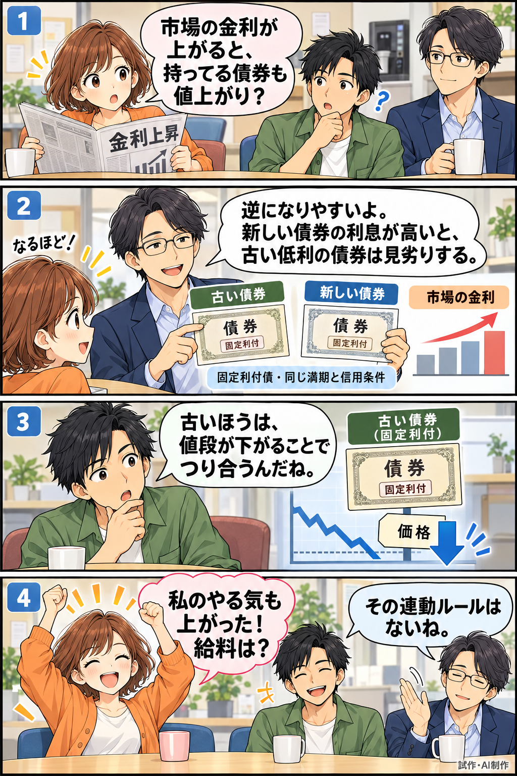 金利は上がったのに?。縦4コマ。内容は下のテキスト版で読めます。