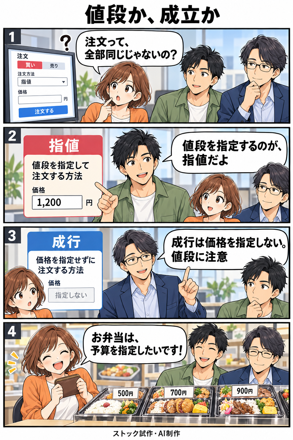値段か、成立か。縦4コマ。内容は下のテキスト版で読めます。