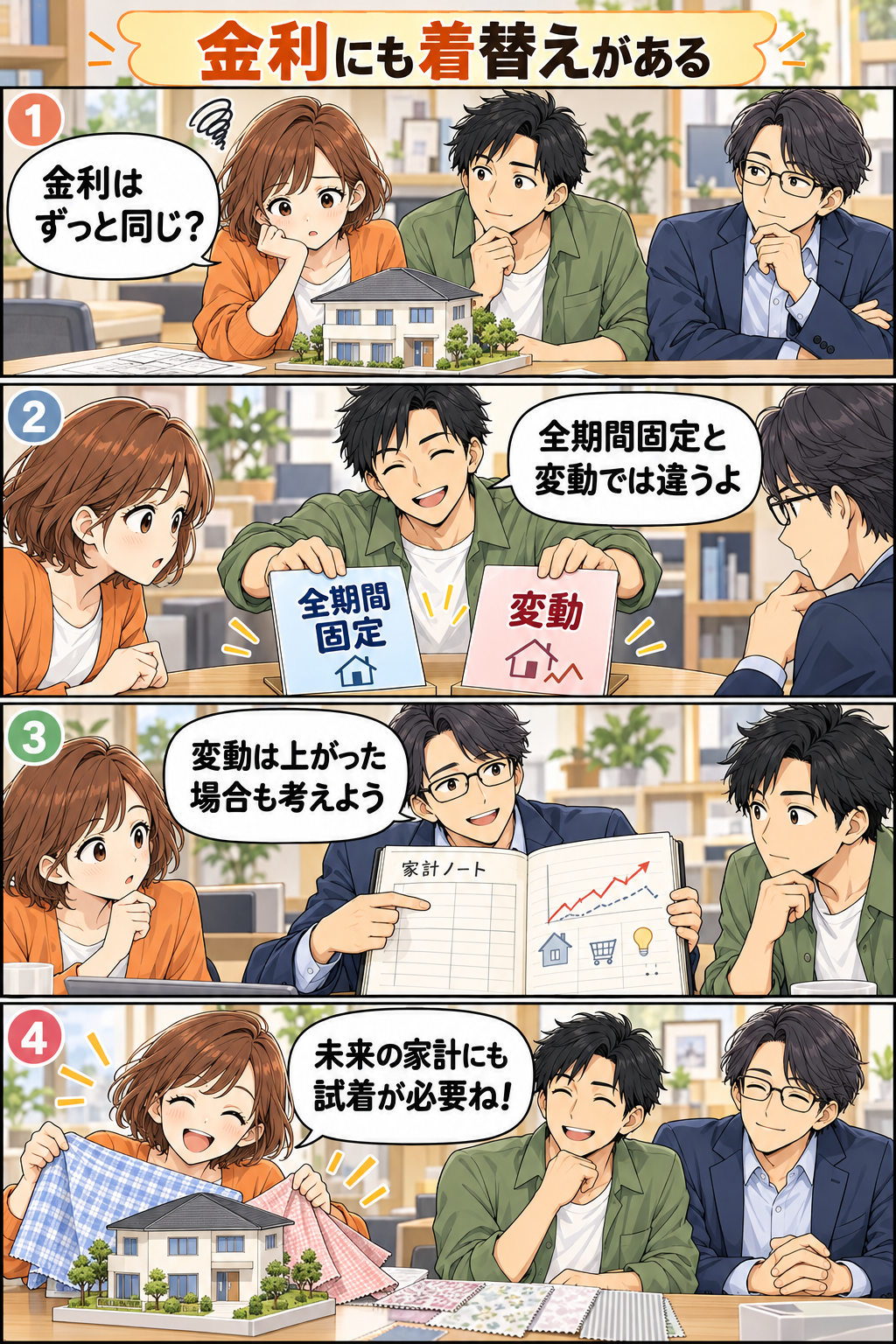 金利にも着替えがある。縦4コマ。内容は下のテキスト版で読めます。