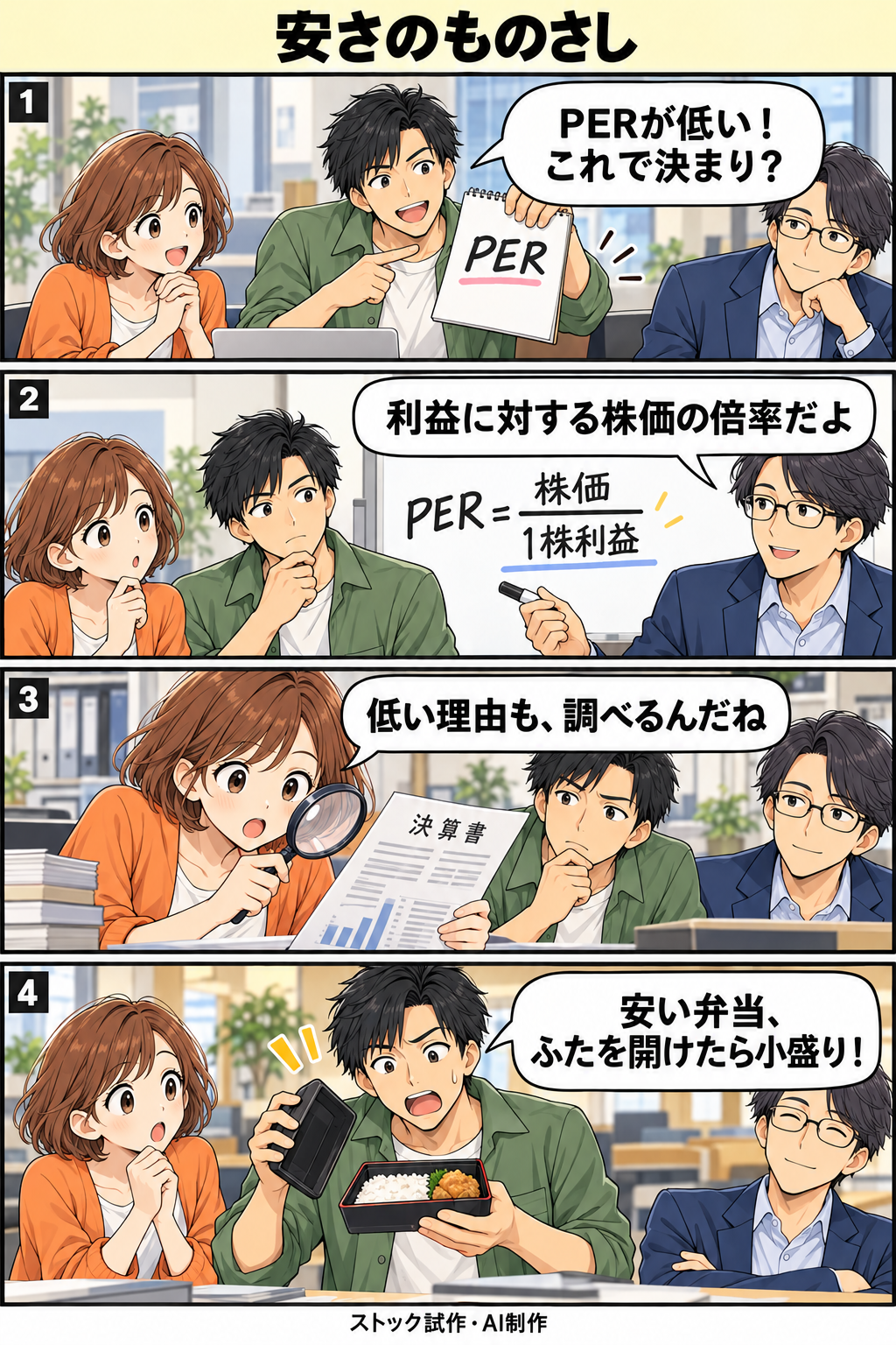 安さのものさし。縦4コマ。内容は下のテキスト版で読めます。