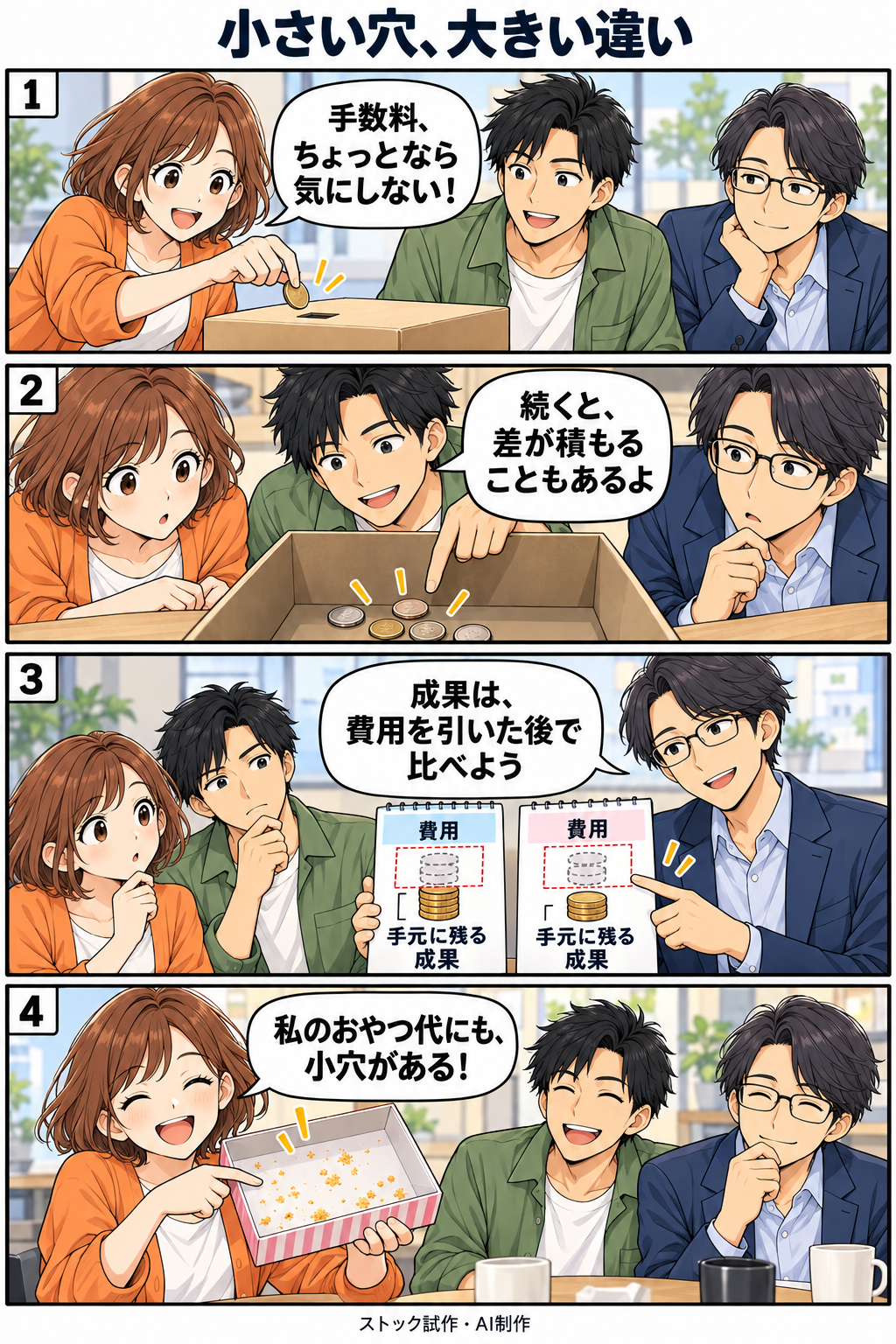 小さい穴、大きい違い。縦4コマ。内容は下のテキスト版で読めます。