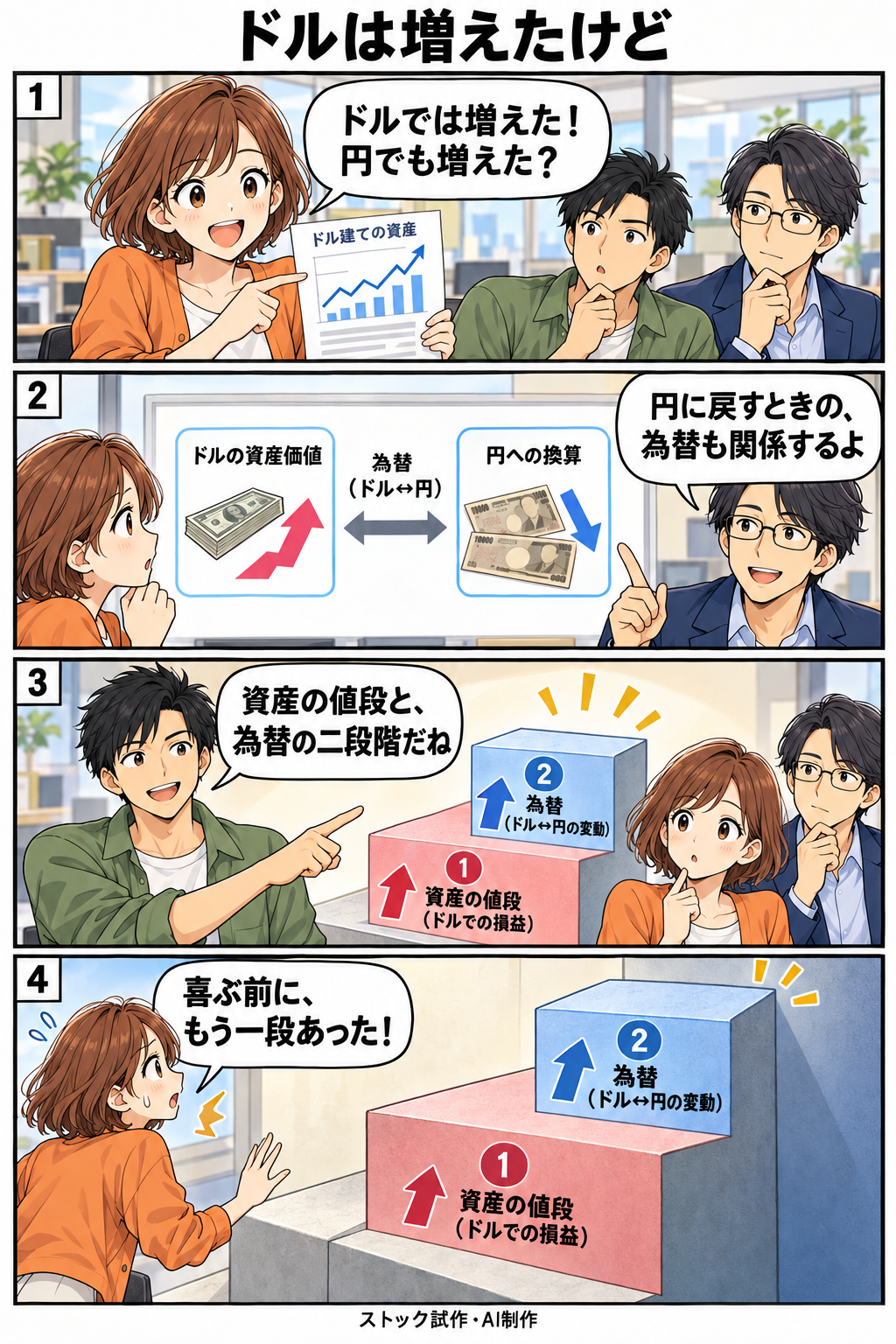 ドルは増えたけど。縦4コマ。内容は下のテキスト版で読めます。