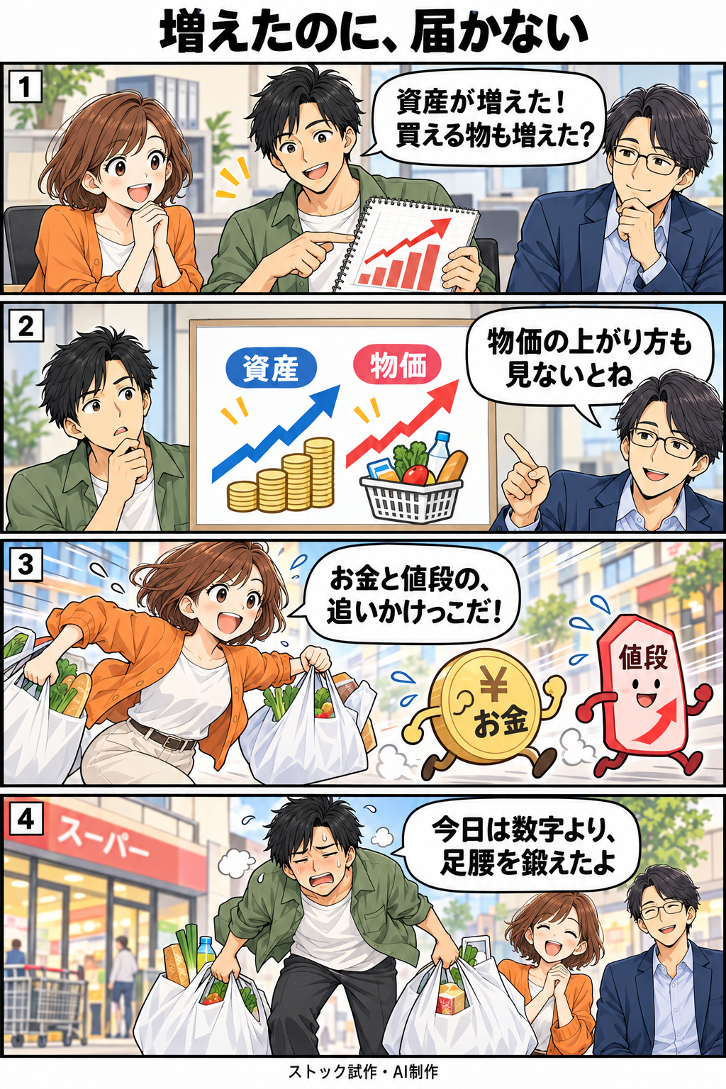 増えたのに、届かない。縦4コマ。内容は下のテキスト版で読めます。